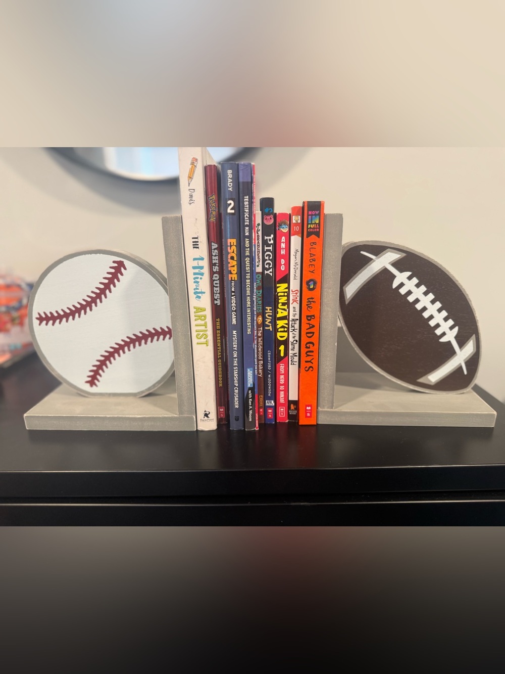 Sports- 2 Themed Wooden Bookends in Baseball & Football - Unbranded